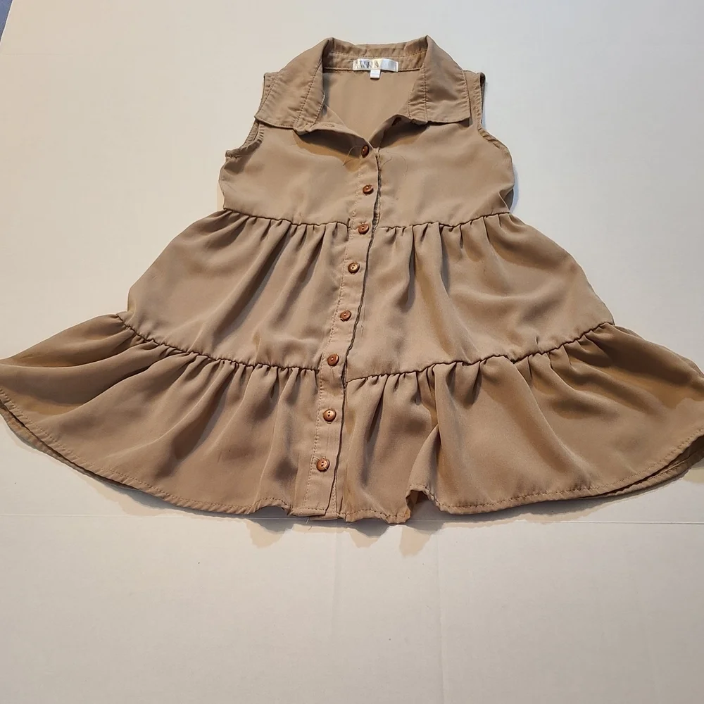 Stella Tweed Girls Tan Chic Cute Sleeveless Tiered Sundress Small EUC Button Up - Picture 9 of 10